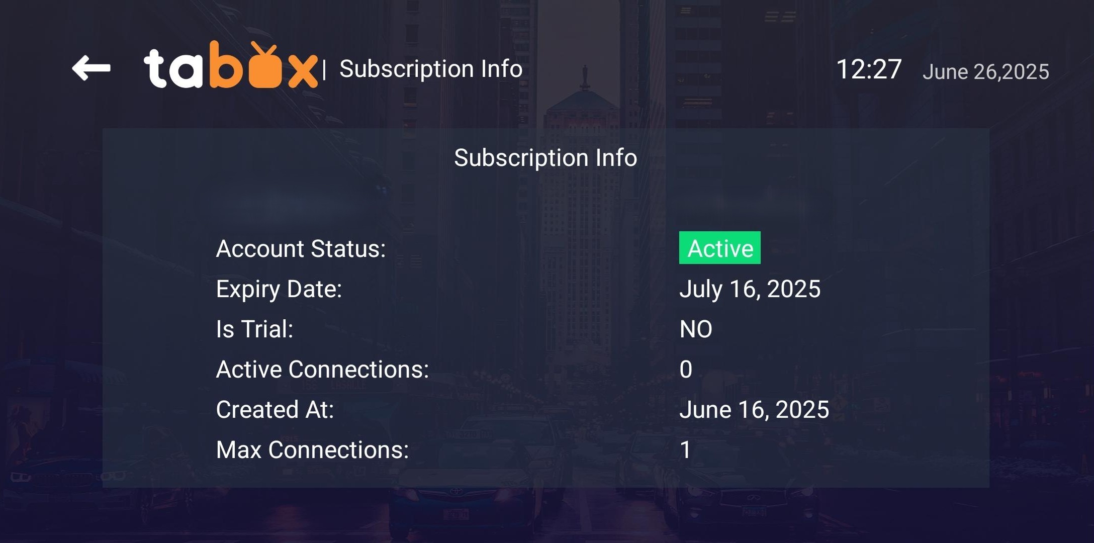 TABOX Kontoinformationen Screenshot